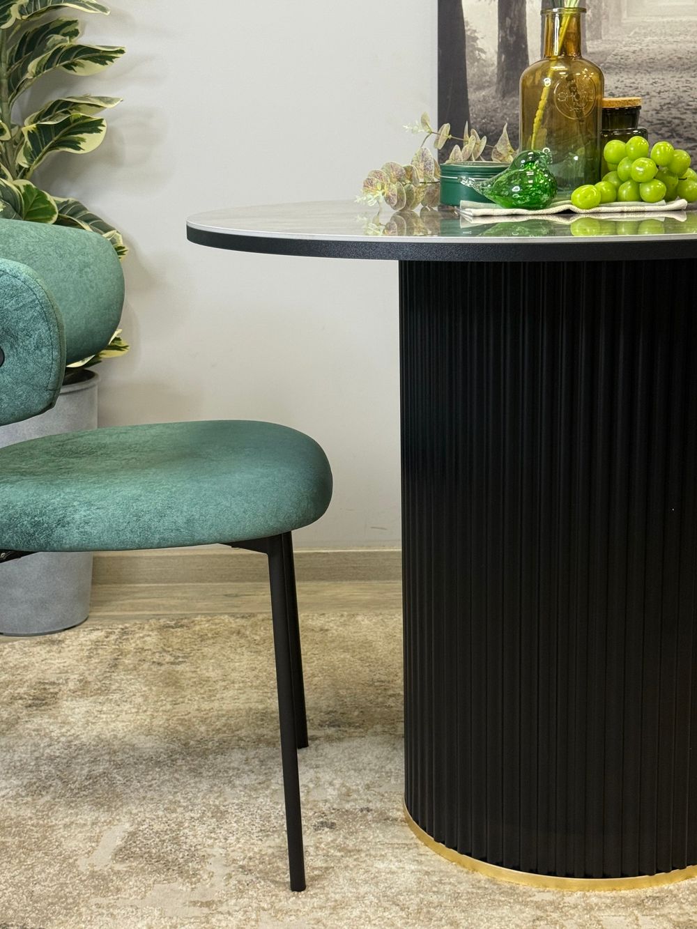 Стол Kenner LD900, черный/керамика мрамор серый глянец