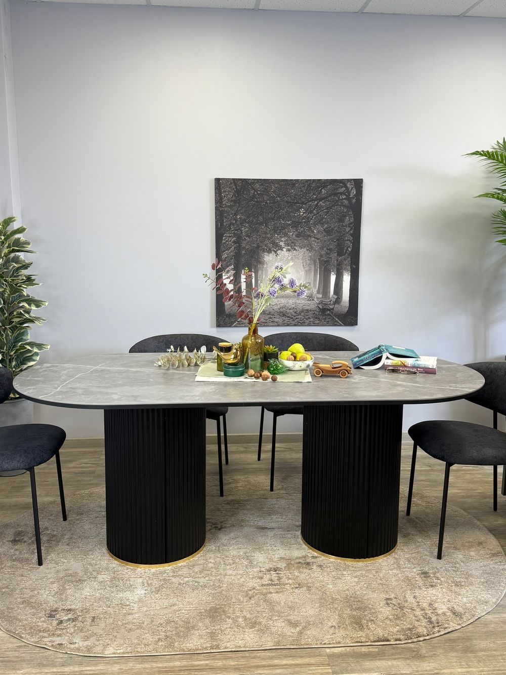 Стол KENNER LD2000 черный/керамика мрамор серый