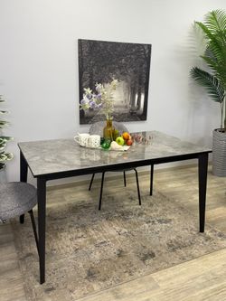 Стол KENNER KR1400 черный/керамика мрамор серый глянец