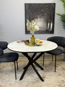 Стол Kenner R1100s, черный/керамика мрамор белый глянец