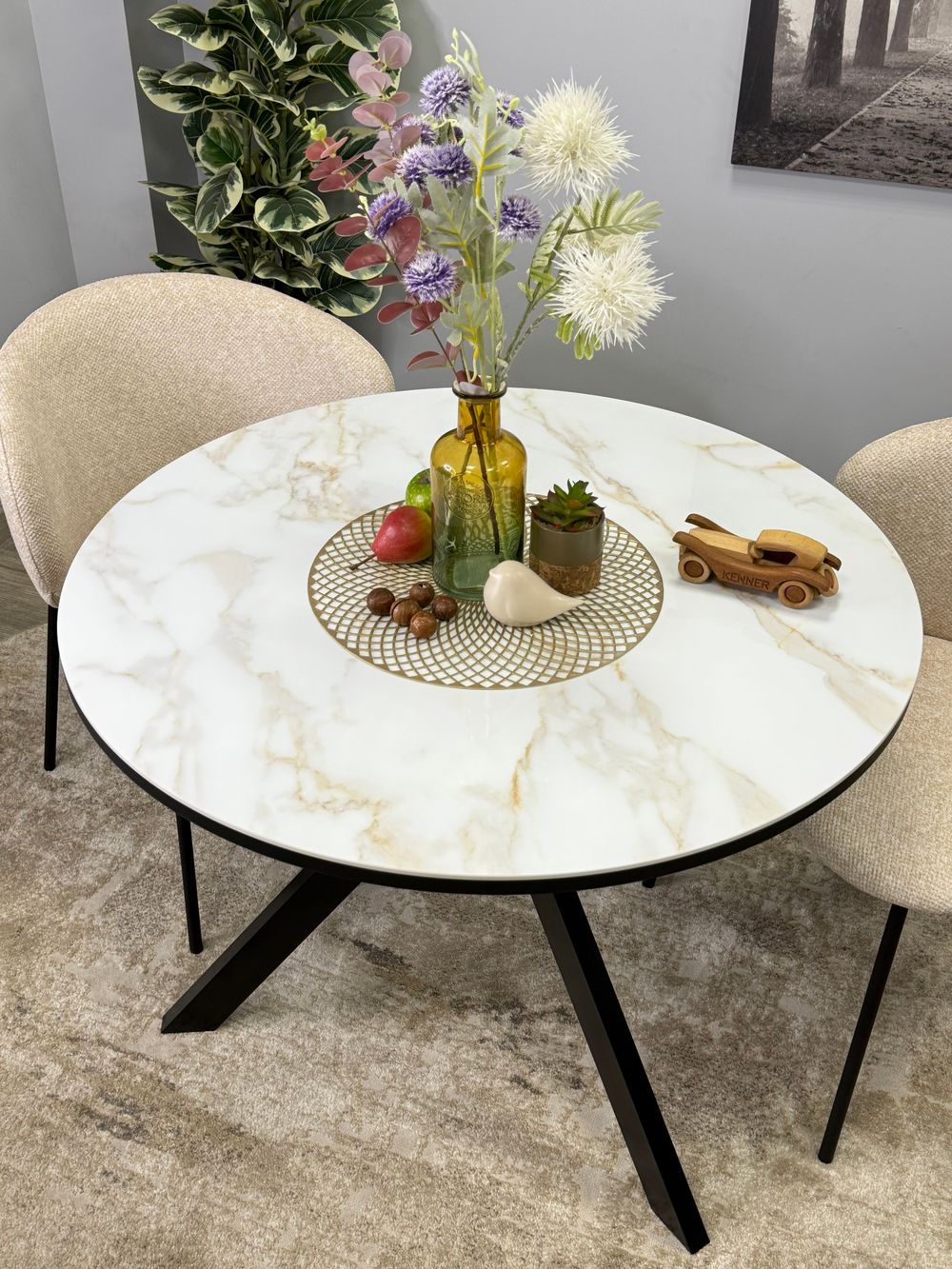 Стол KENNER RR900 черный/керамика мрамор белый глянец