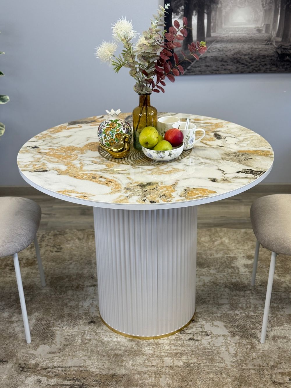 Стол KENNER LD1000 белый/керамика мрамор золотой глянец