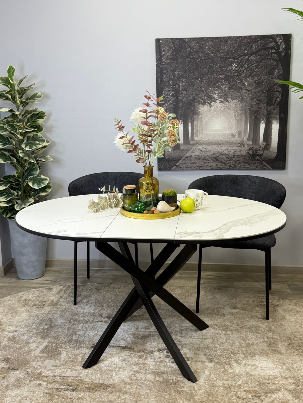Стол KENNER R1000s черный/керамика мрамор белый