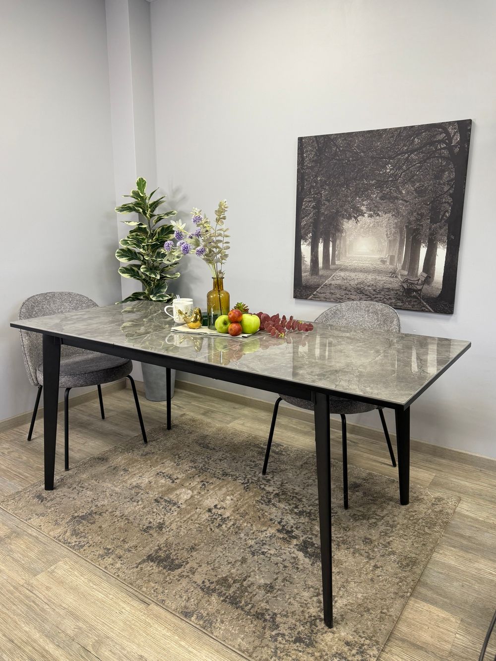 Стол KENNER KR1400 черный/керамика мрамор серый глянец