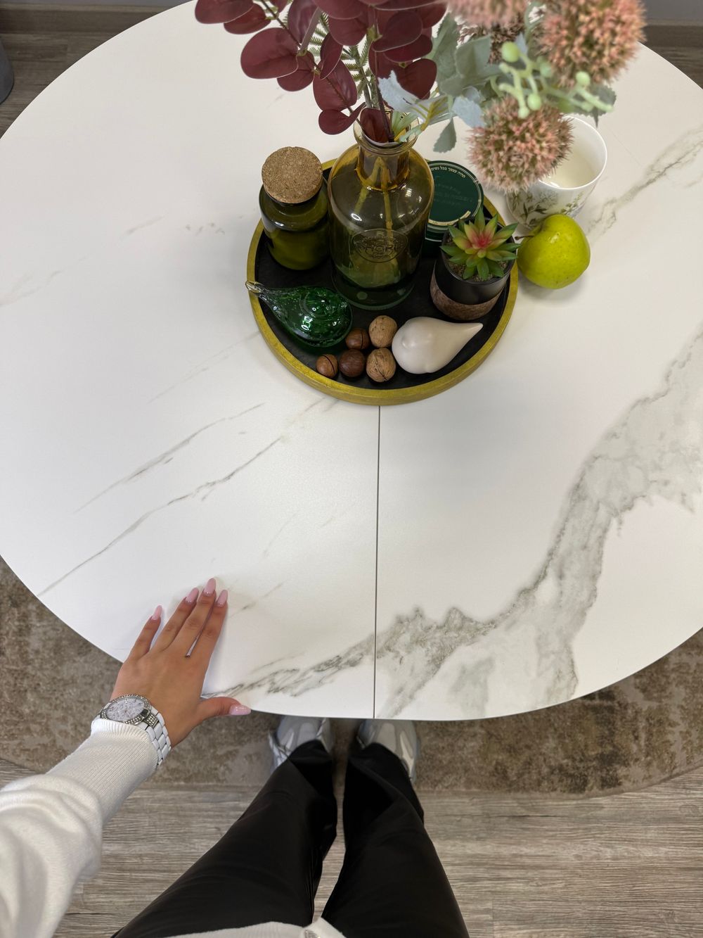 Стол KENNER R1000s черный/керамика мрамор белый