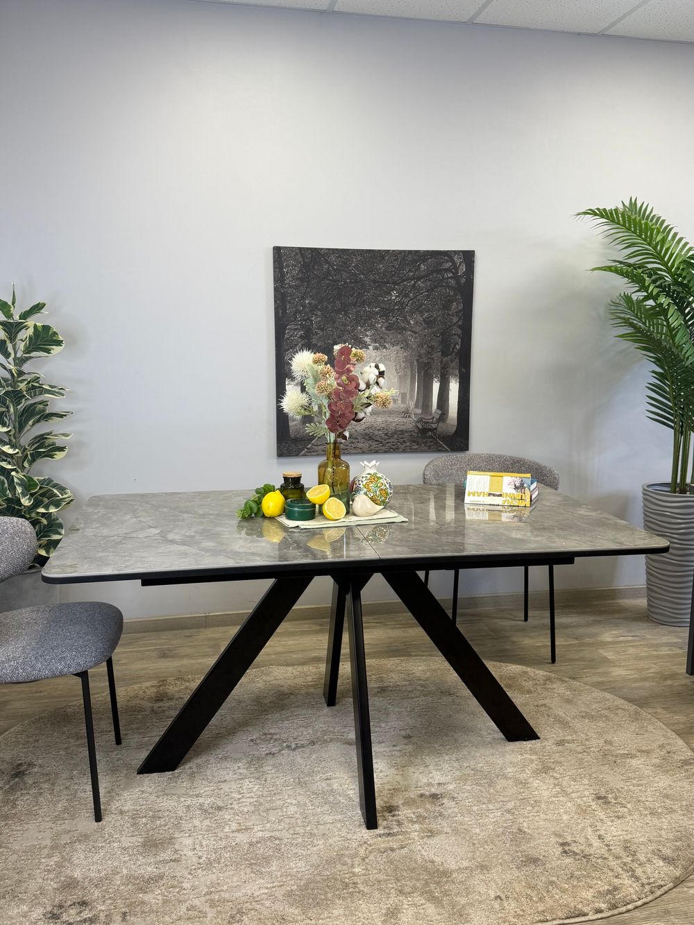 Стол DL1600 черный/керамика серая глянец