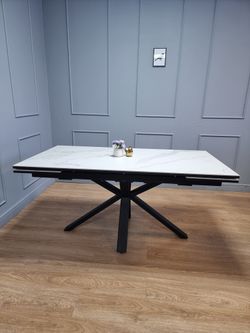 Стол KENNER ME1600 черный/керамика мрамор белый