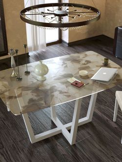 Стол KENNER X1400 белый/стекло триплекс листья