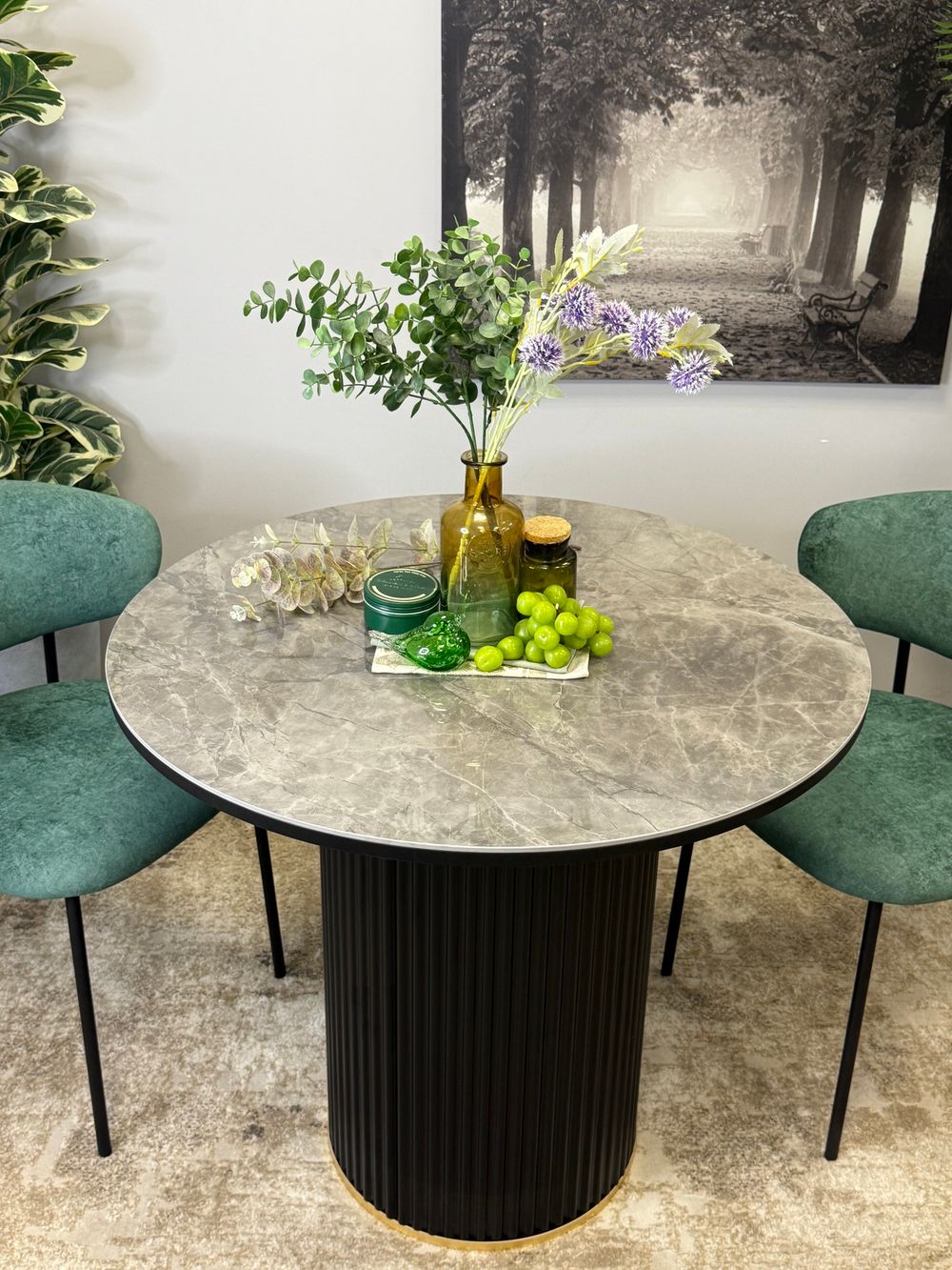 Стол Kenner LD900, черный/керамика мрамор серый глянец