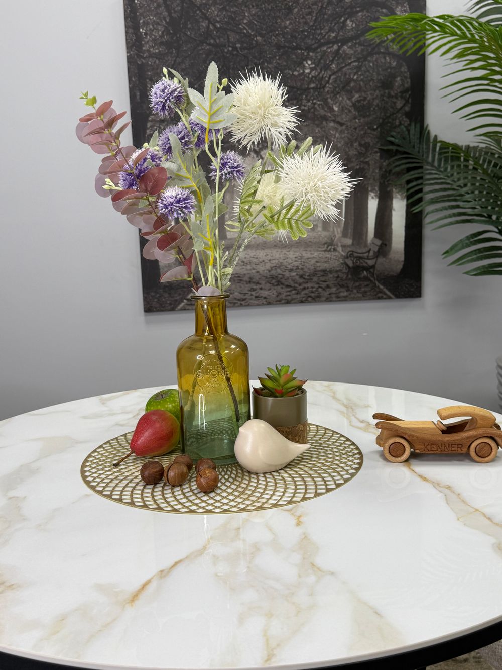 Стол KENNER RR900 черный/керамика мрамор белый глянец