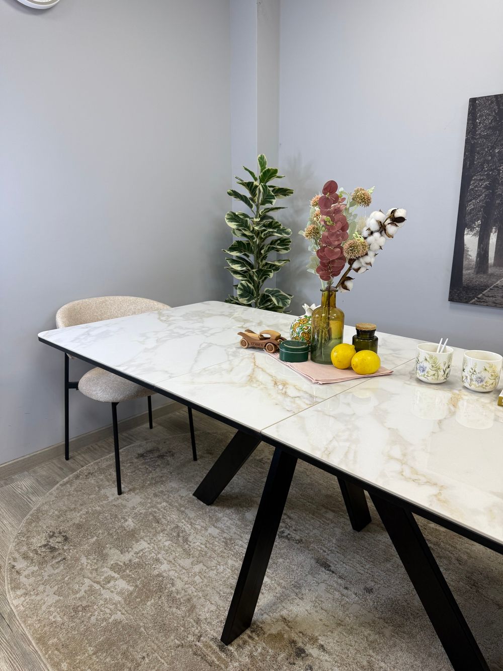 Стол DL1600 черный/керамика белая глянец