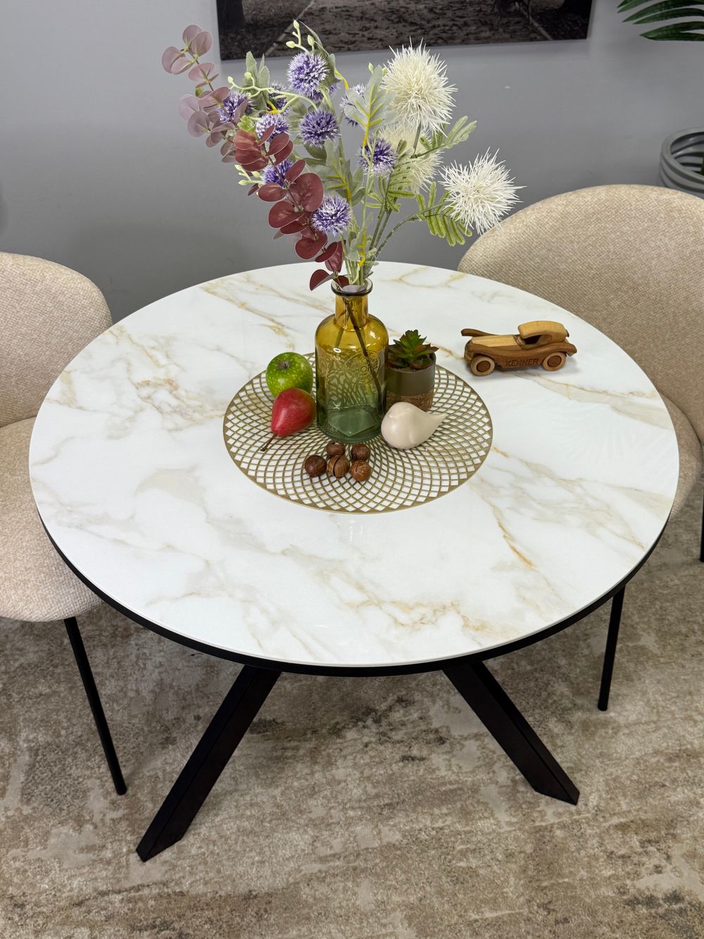 Стол KENNER RR900 черный/керамика мрамор белый глянец