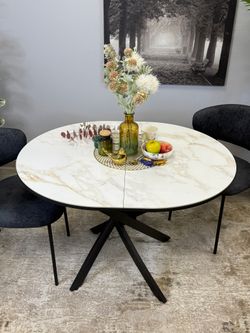 Стол Kenner R1100s, черный/керамика мрамор белый глянец