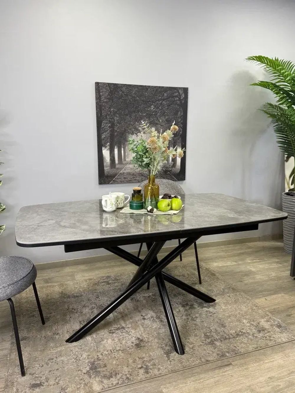 Стол KENNER DF1550 черный/керамика серая глянец