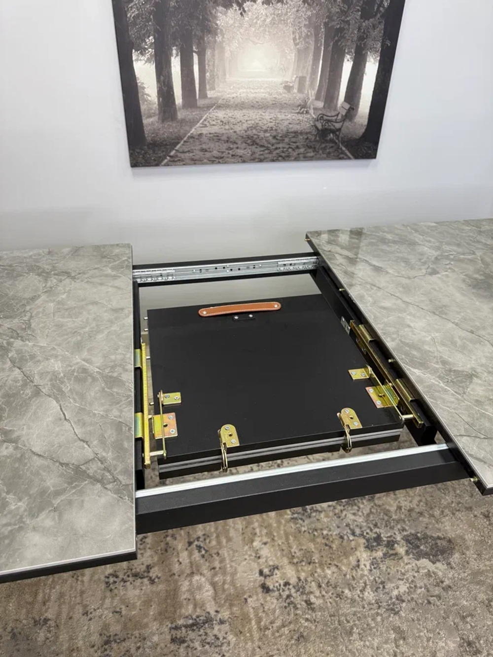 Стол KENNER KR1400 черный/керамика мрамор серый глянец