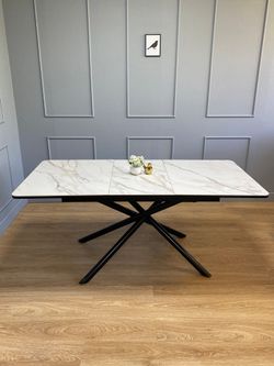 Стол KENNER DK1200 черный/керамика мрамор золотой