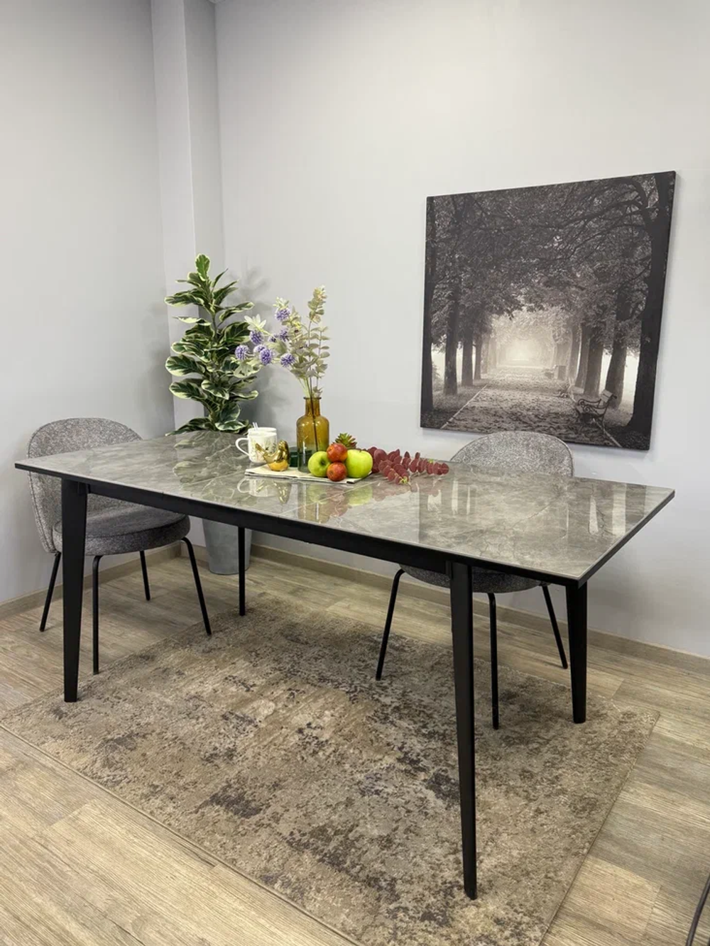 Стол KENNER KR1400 черный/керамика мрамор серый глянец