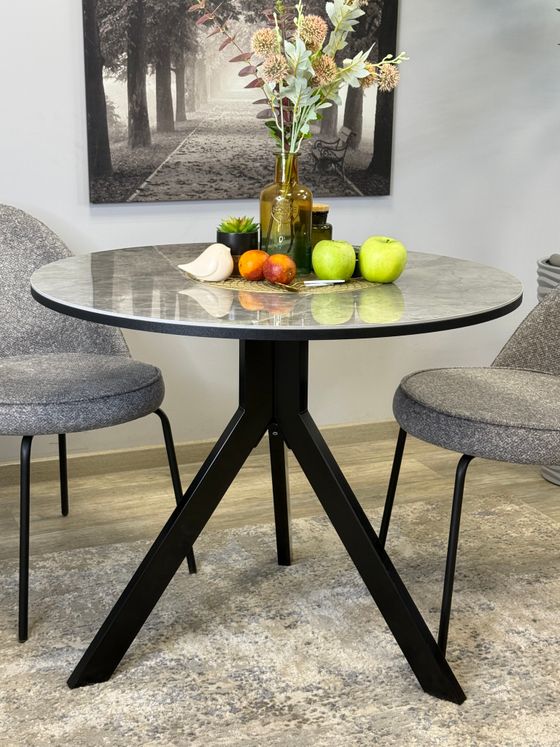 Стол KENNER RR900 черный/керамика мрамор серый глянец