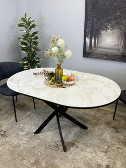 Стол Kenner R1100s, черный/керамика мрамор белый глянец