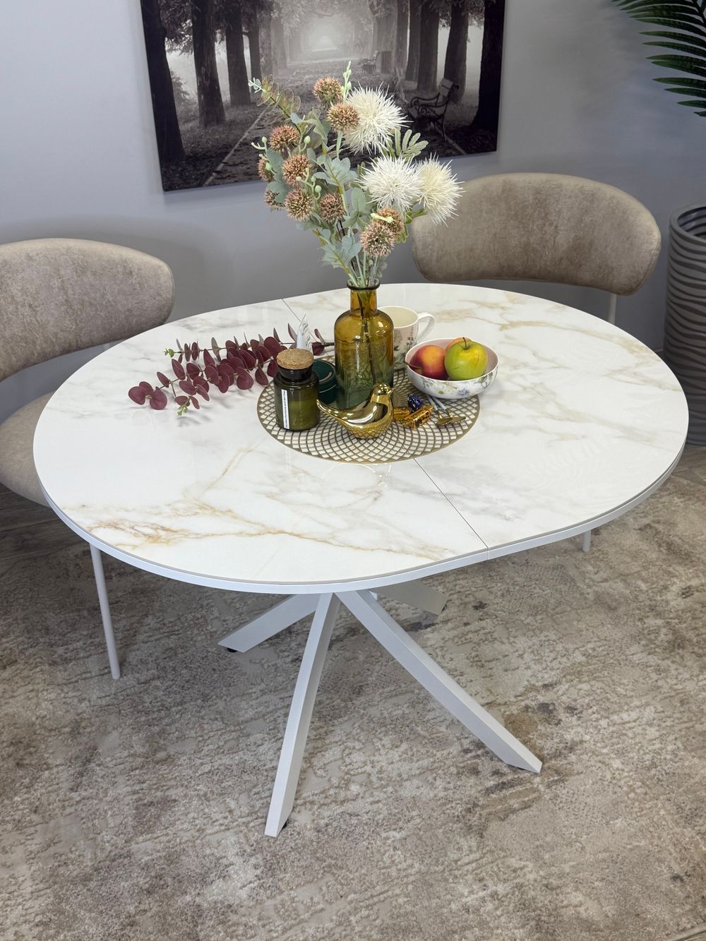 Стол Kenner R1100s, белый/керамика мрамор белый глянец