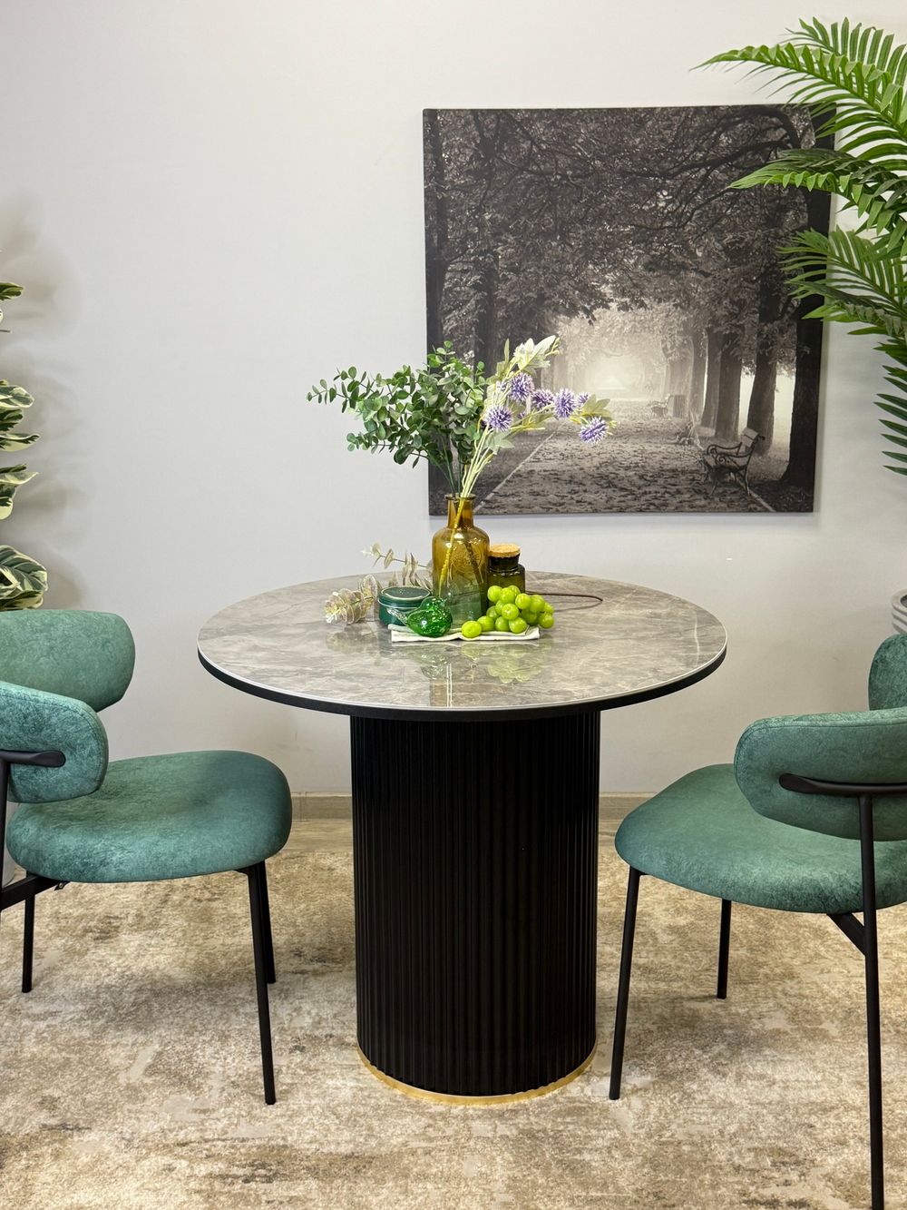 Стол Kenner LD900, черный/керамика мрамор серый глянец