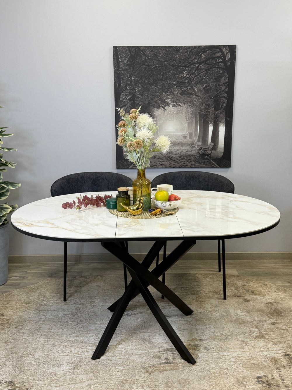 Стол Kenner R1100s, черный/керамика мрамор белый глянец