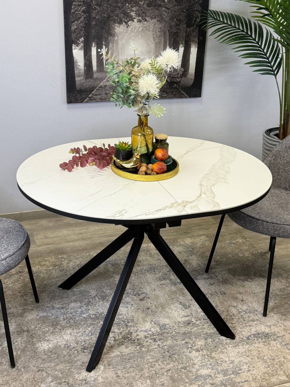 Стол KENNER DO1100 черный/керамика мрамор белый