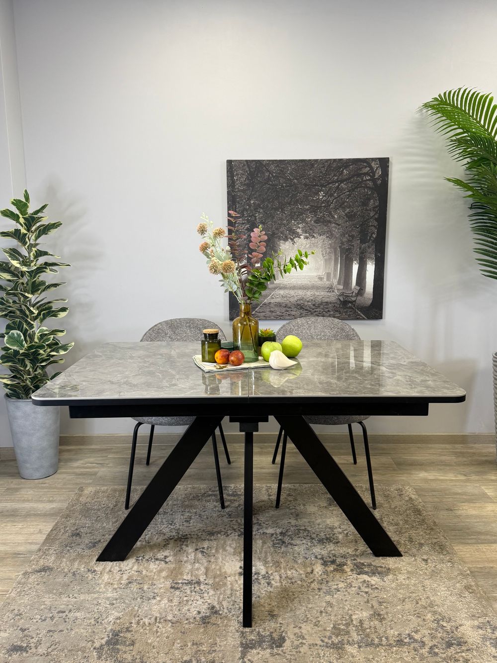 Стол DL1300 черный/керамика серая глянец