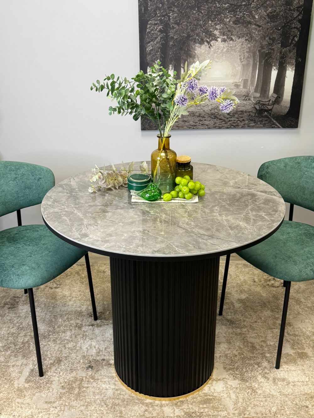 Стол Kenner LD900, черный/керамика мрамор серый глянец