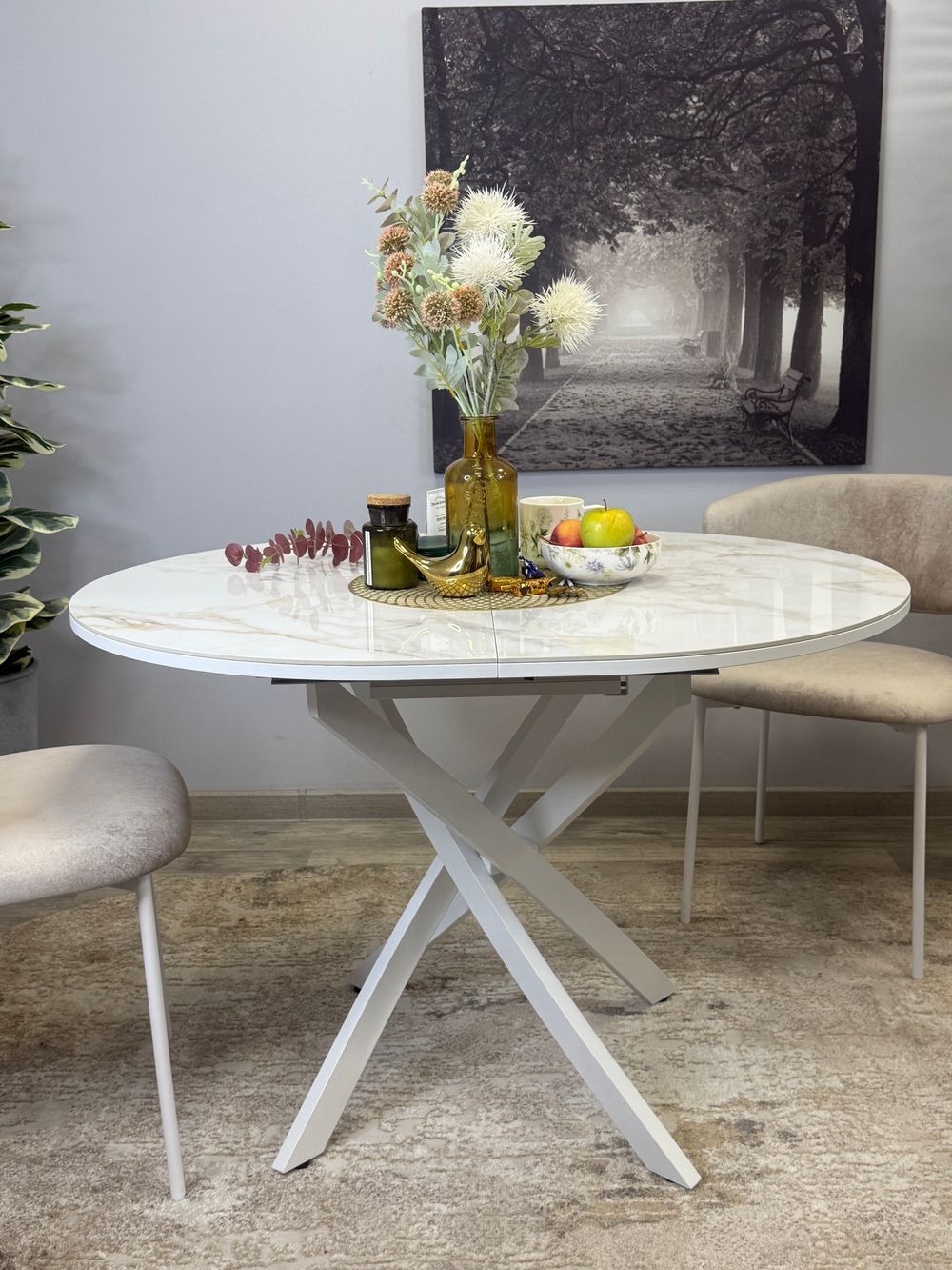 Стол Kenner R1100s, белый/керамика мрамор белый глянец