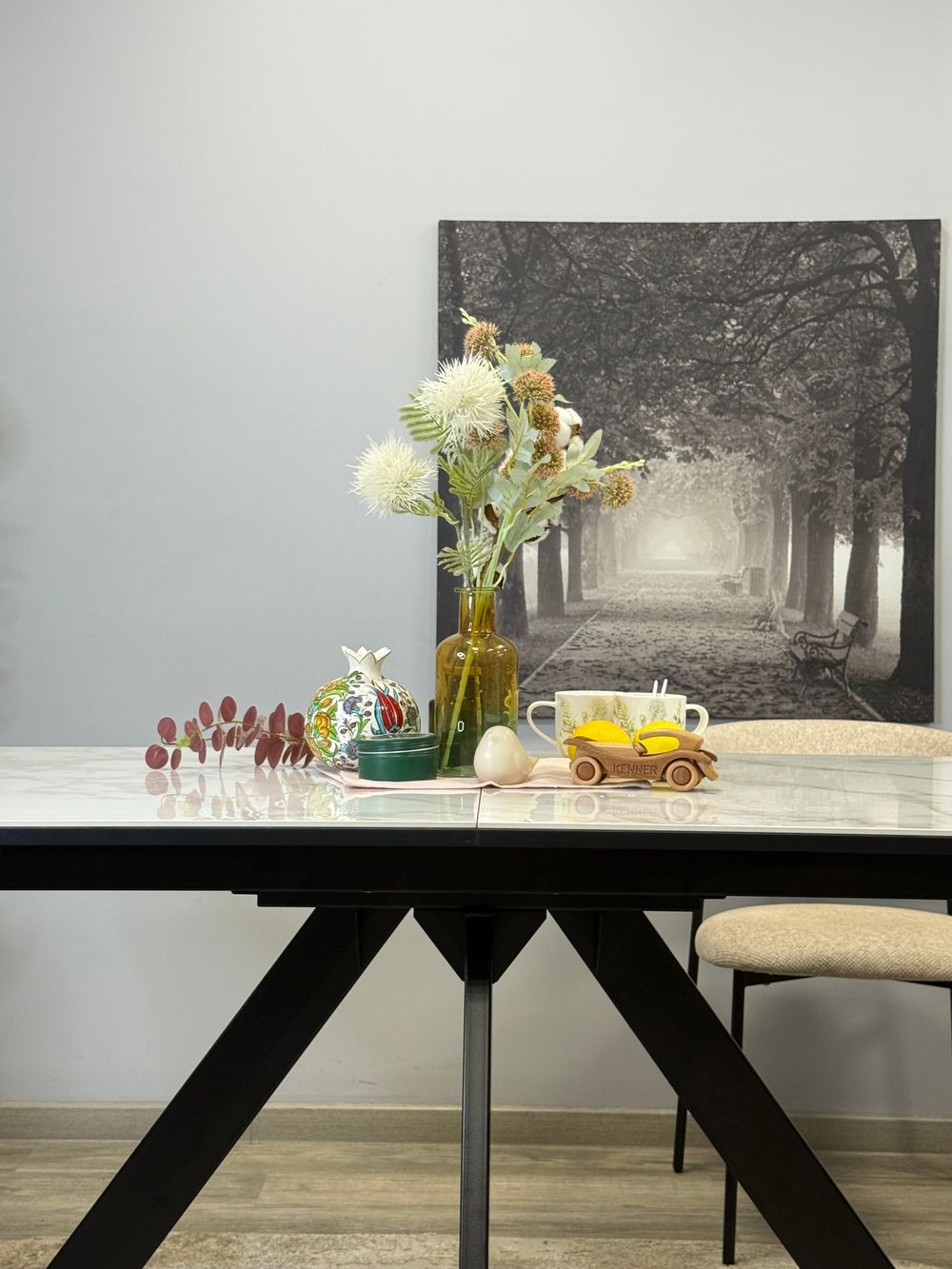 Стол DL1600 черный/керамика белая глянец