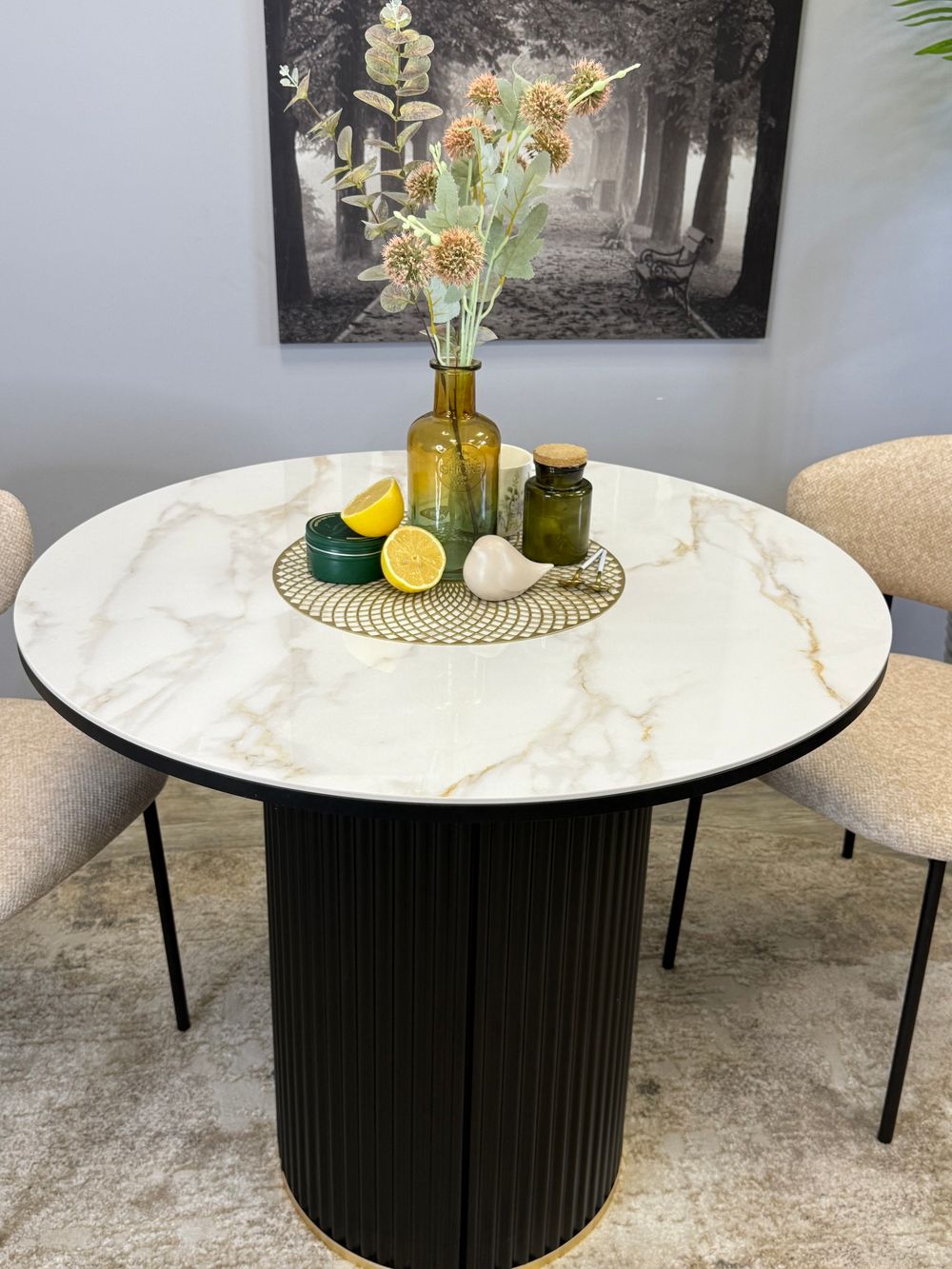 Стол Kenner LD900, черный/керамика мрамор белый глянец