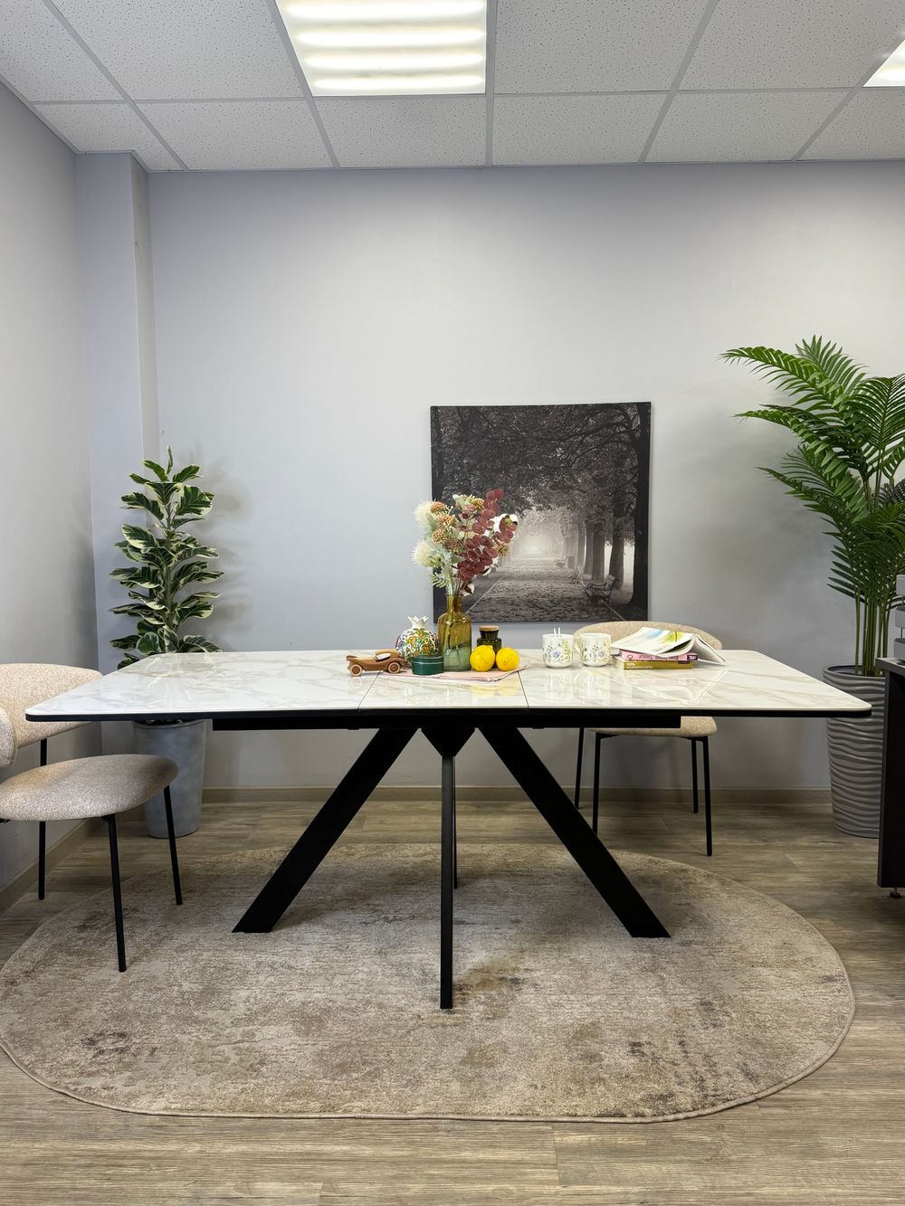 Стол DL1600 черный/керамика белая глянец