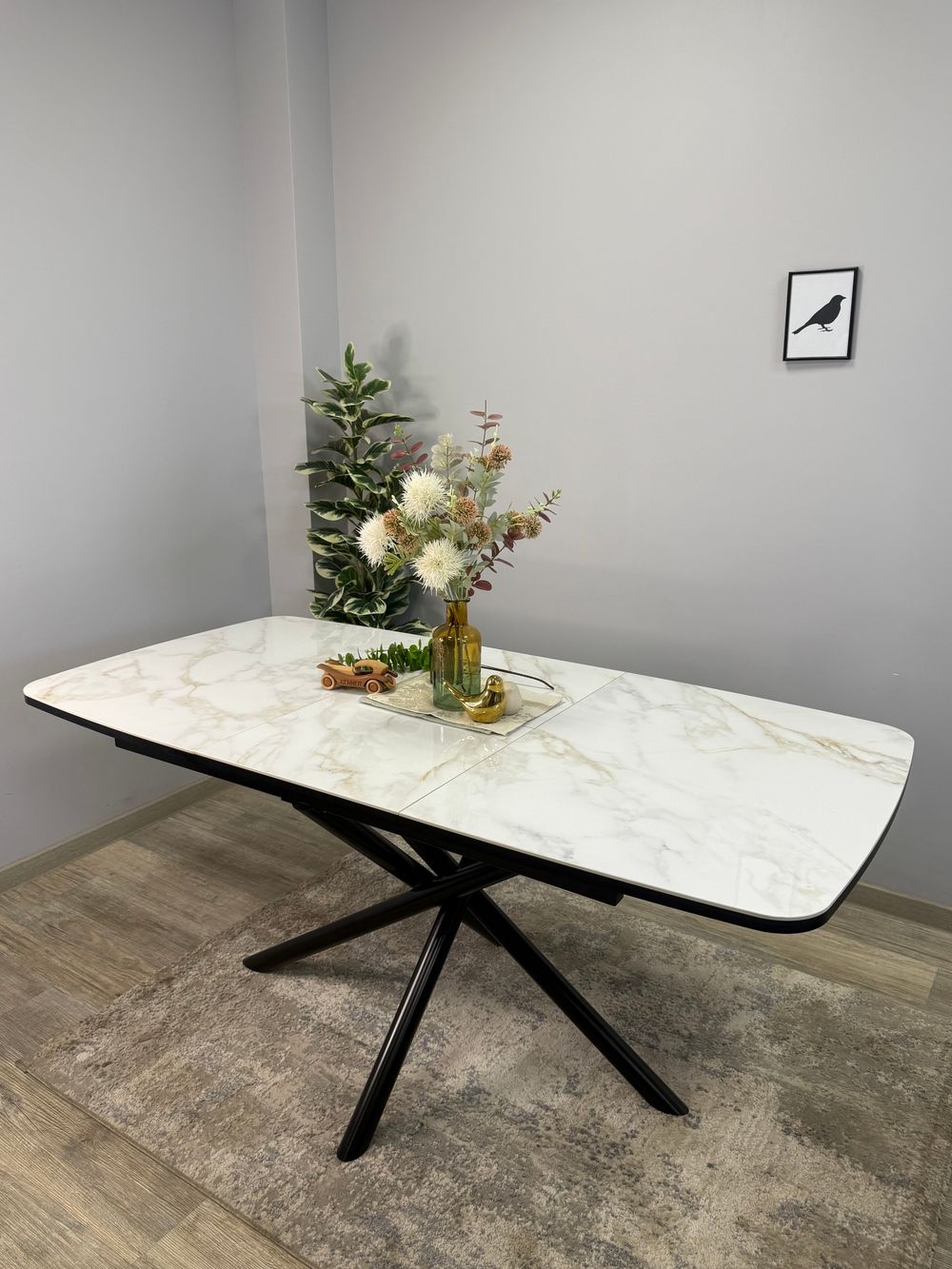 Стол DF1250 черный/керамика белая глянец