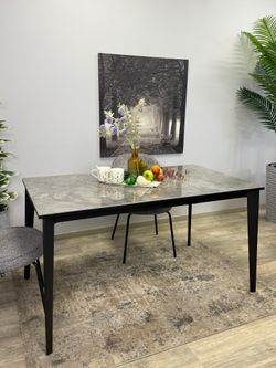 Стол KENNER KR1400 черный/керамика мрамор серый глянец