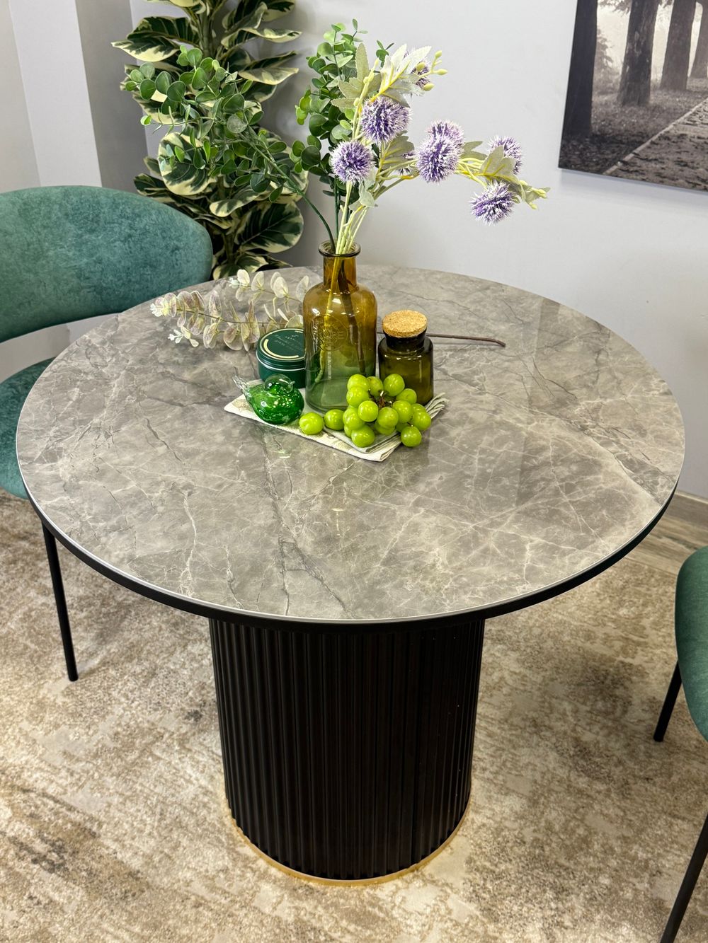 Стол Kenner LD900, черный/керамика мрамор серый глянец