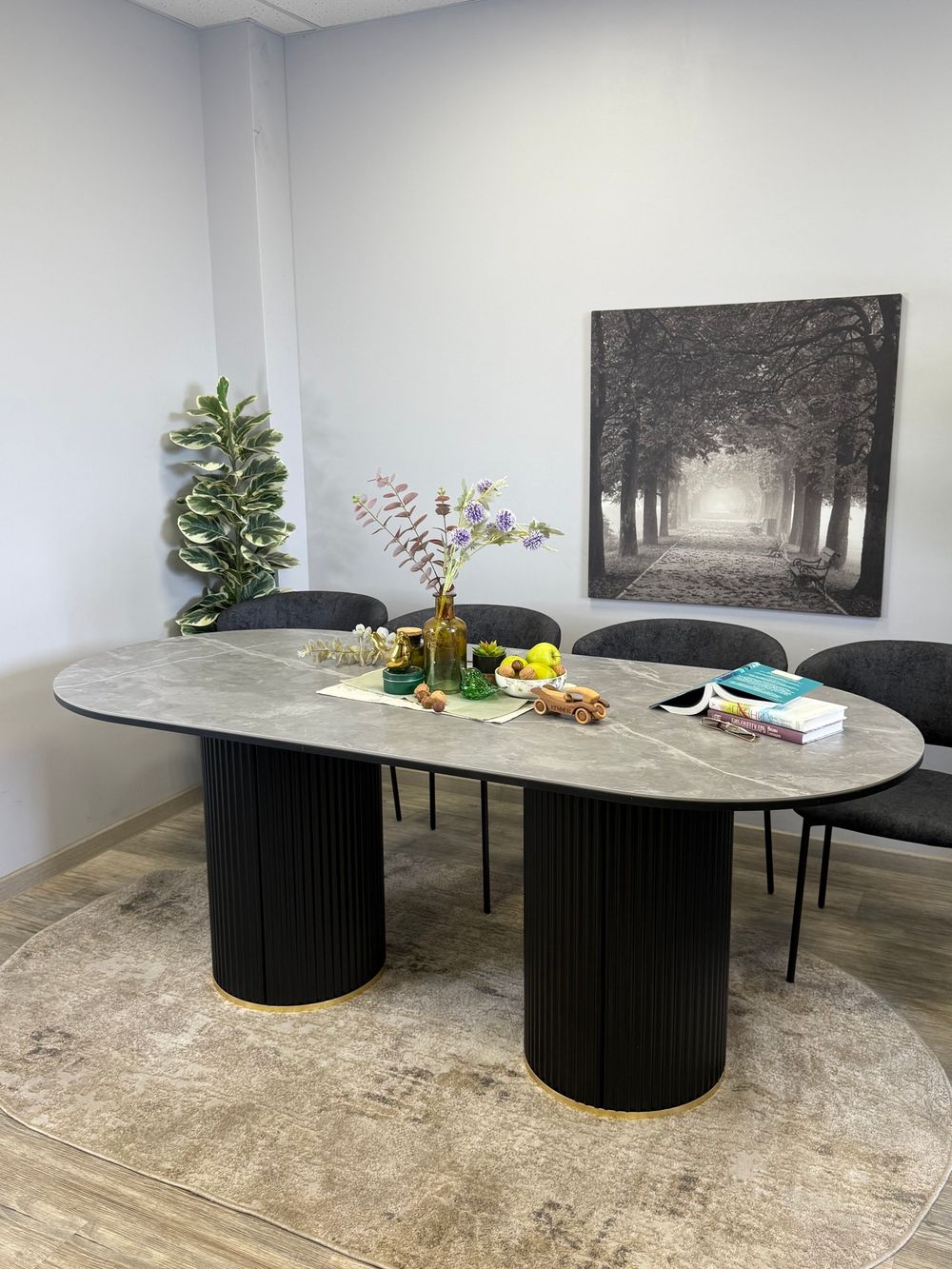 Стол KENNER LD2000 черный/керамика мрамор серый