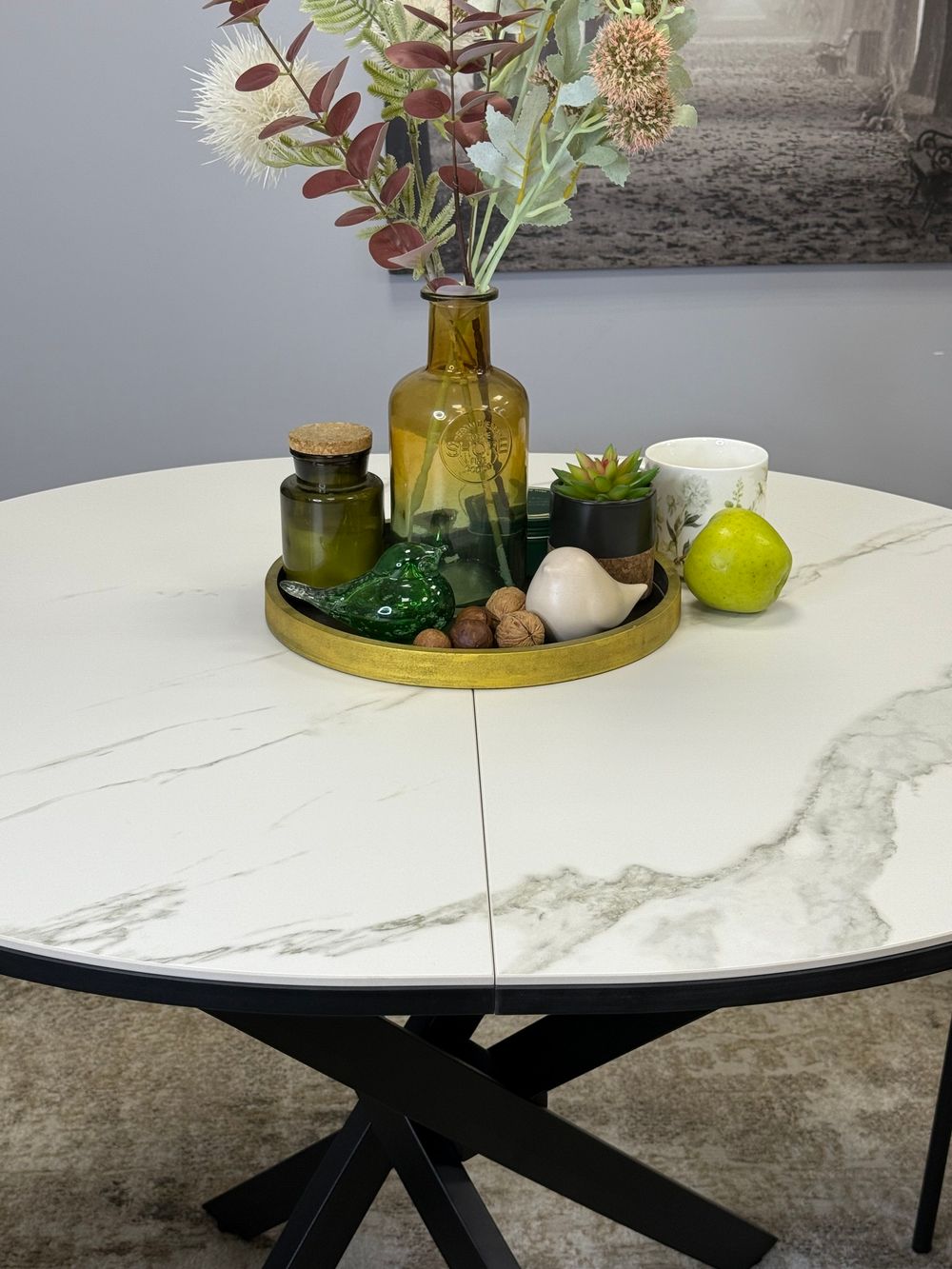 Стол KENNER R1000s черный/керамика мрамор белый