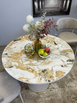 Стол KENNER LD1000 белый/керамика мрамор золотой глянец