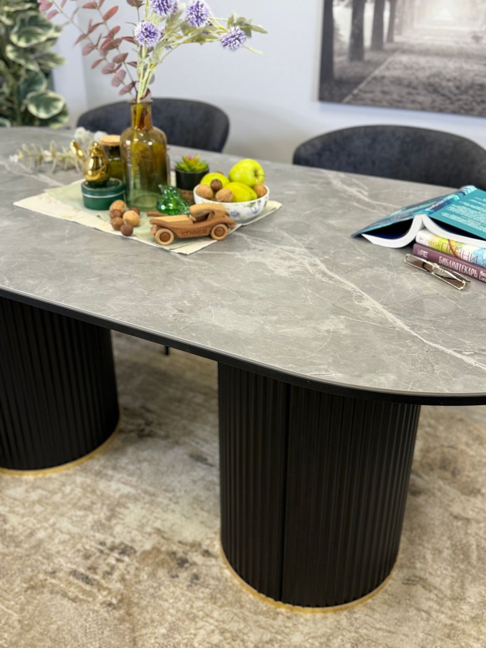 Стол KENNER LD2000 черный/керамика мрамор серый