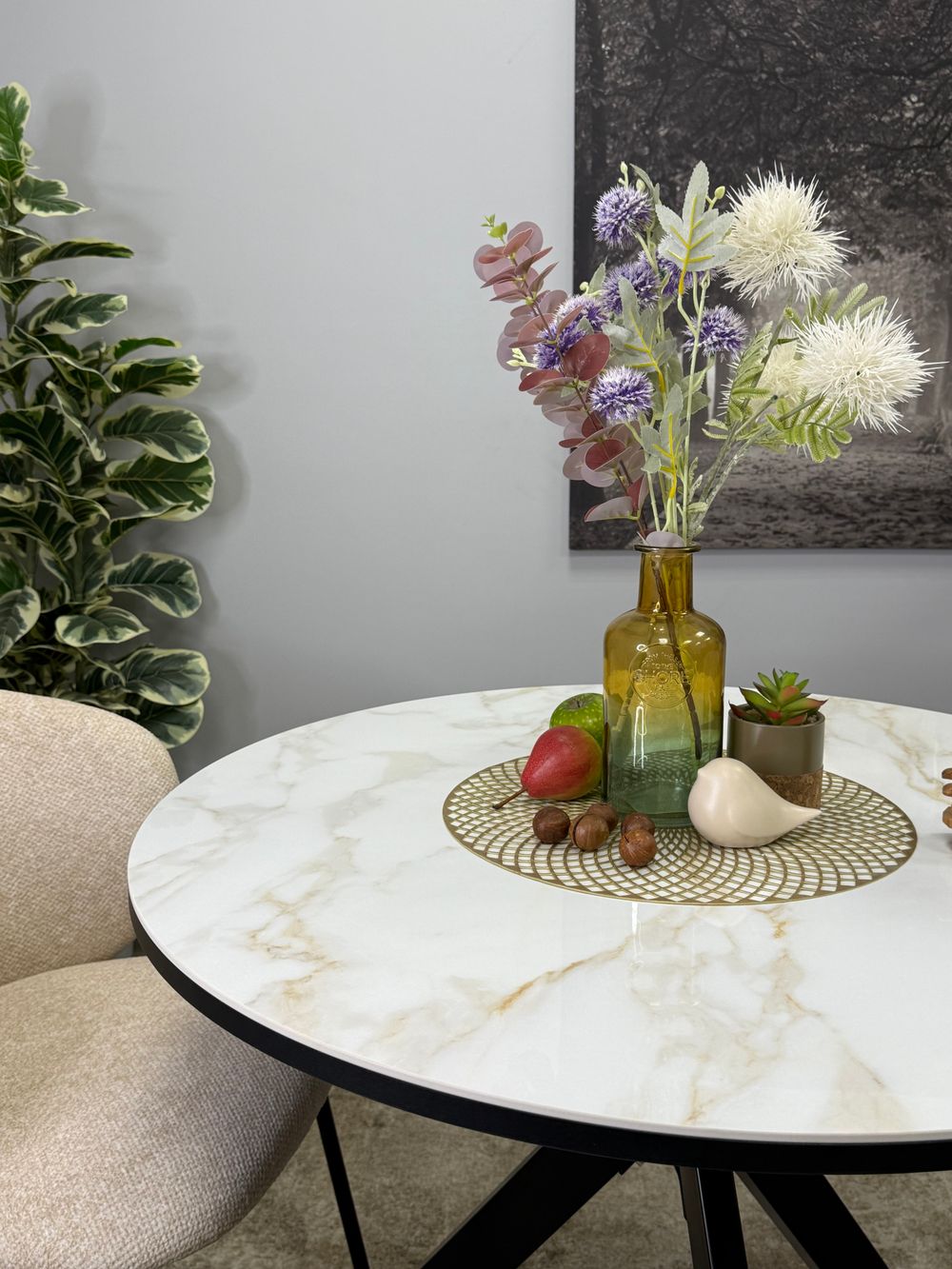 Стол KENNER RR900 черный/керамика мрамор белый глянец