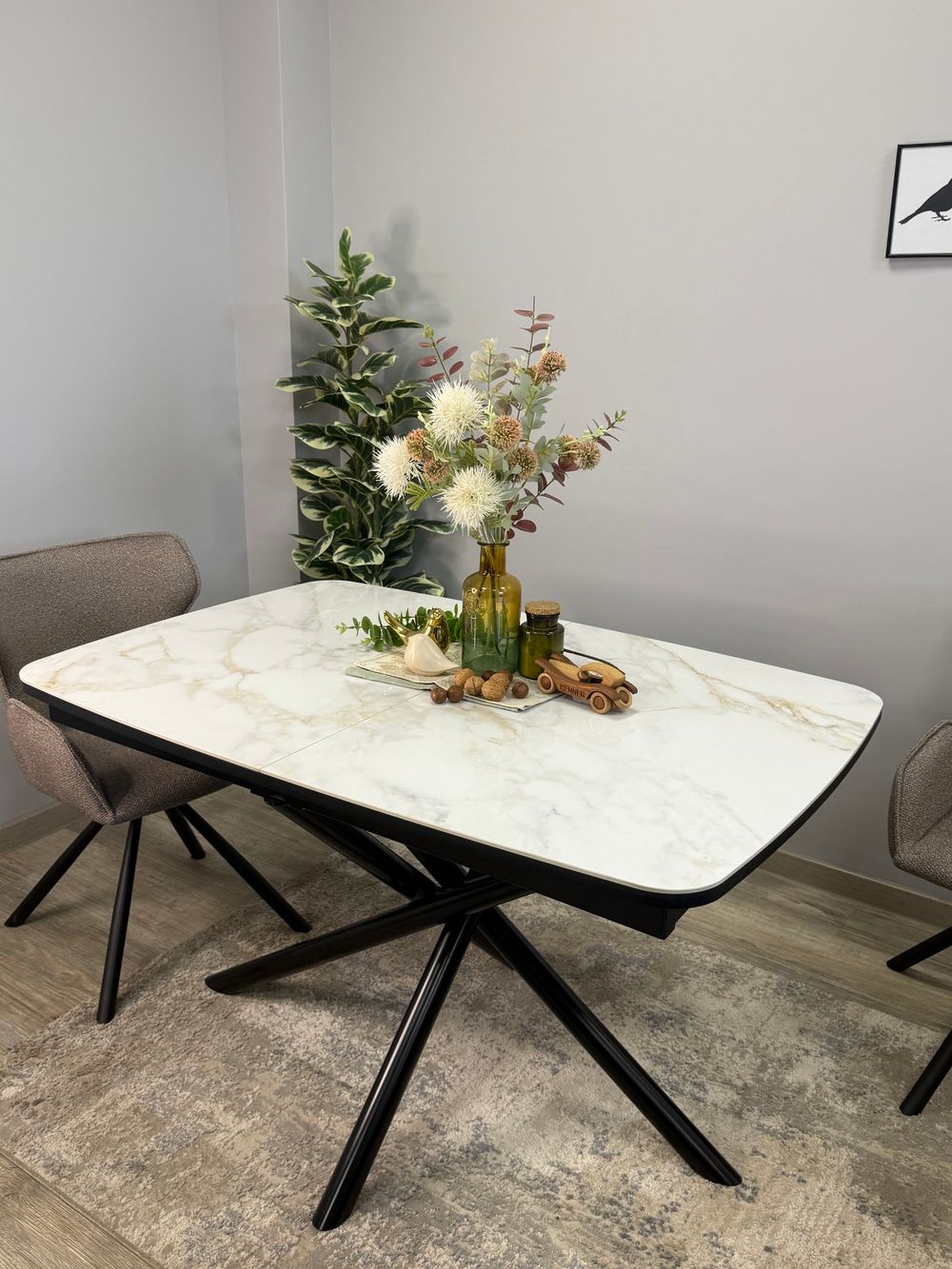 Стол DF1250 черный/керамика белая глянец