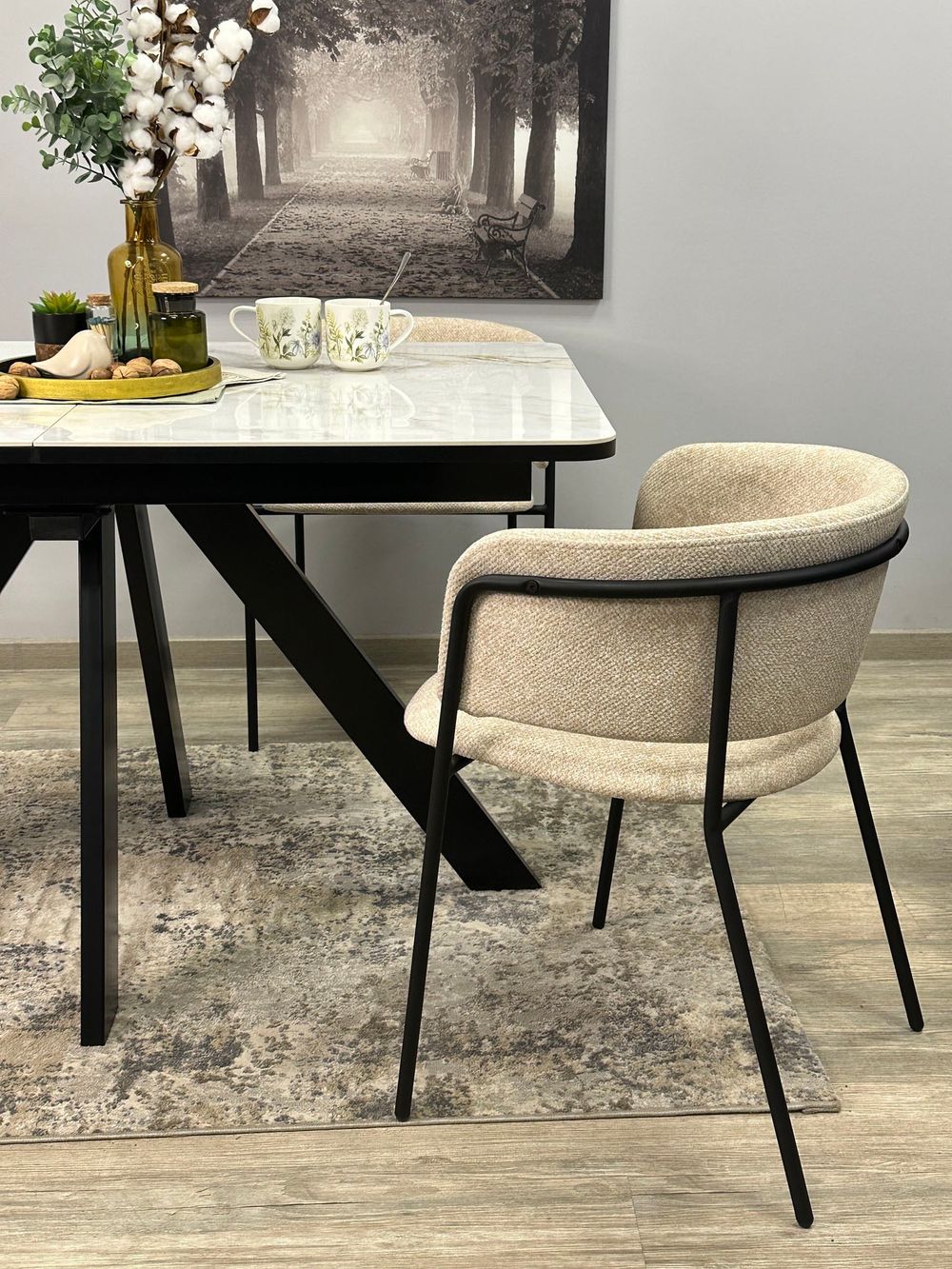 Стол DL1300 черный/керамика белая глянец