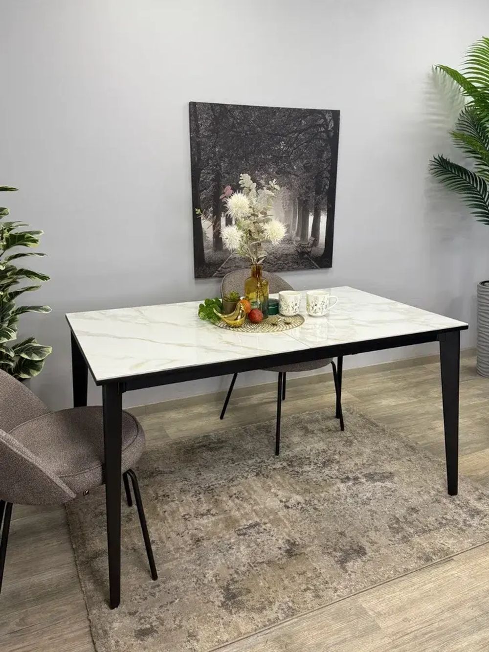 Стол KENNER KR1400 черный/керамика мрамор белый глянец