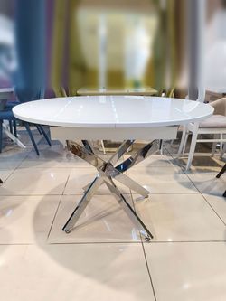 Стол KENNER R1100 хром/стекло белое глянец