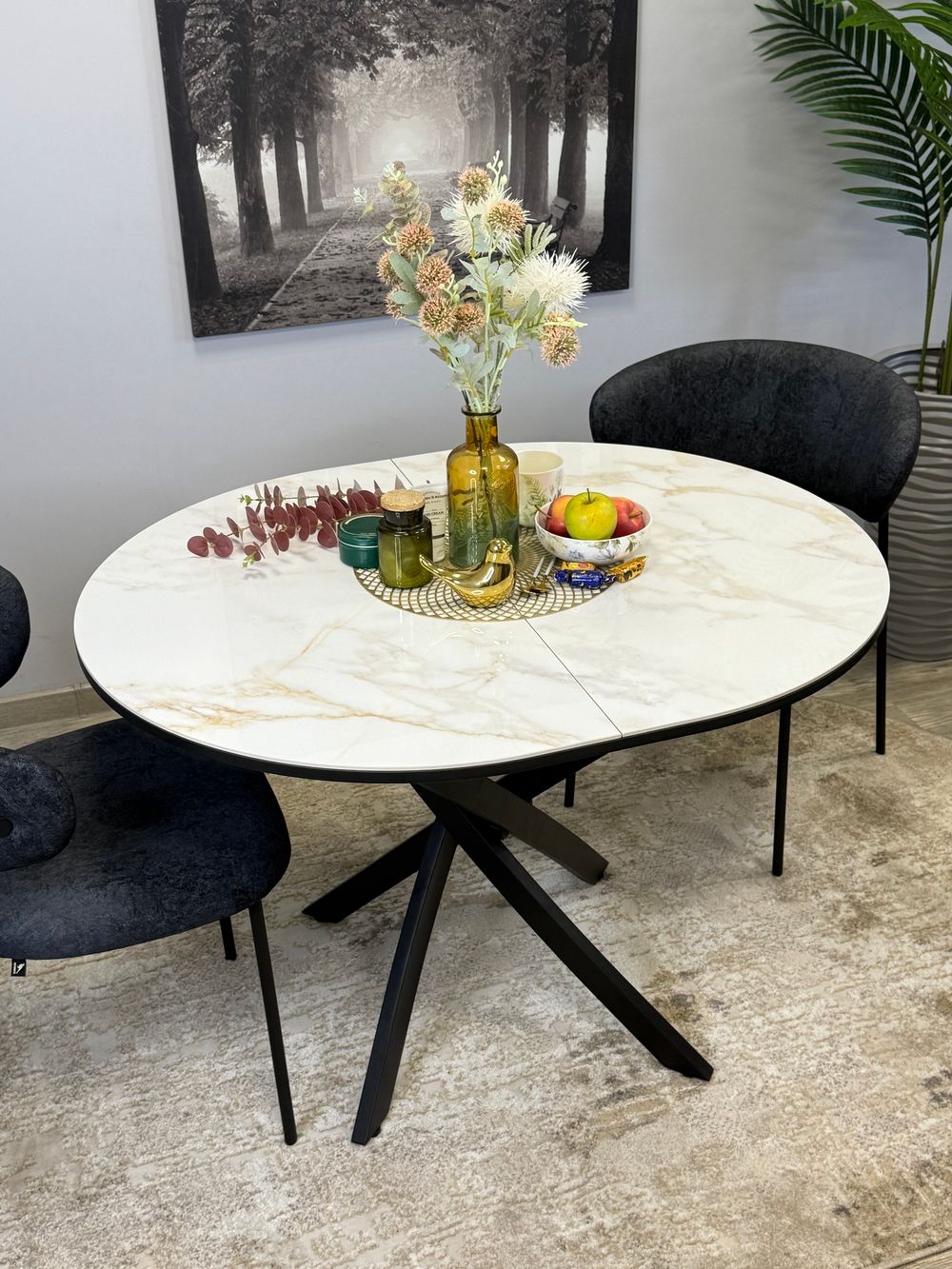 Стол Kenner R1100s, черный/керамика мрамор белый глянец