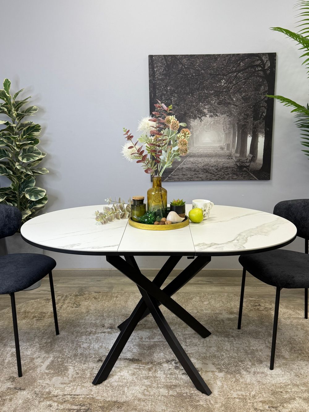 Стол KENNER R1000s черный/керамика мрамор белый