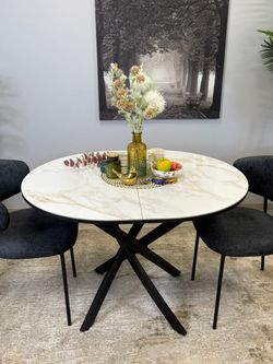 Стол Kenner R1100s, черный/керамика мрамор белый глянец