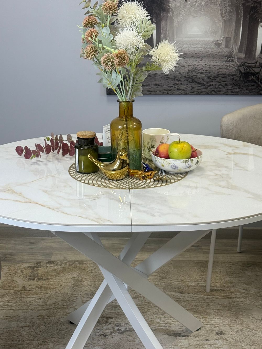 Стол Kenner R1100s, белый/керамика мрамор белый глянец