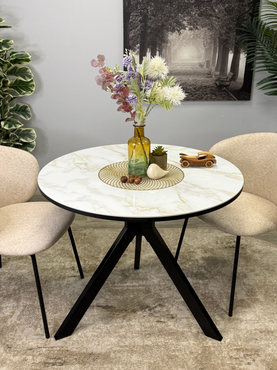 Стол KENNER RR900 черный/керамика мрамор белый глянец